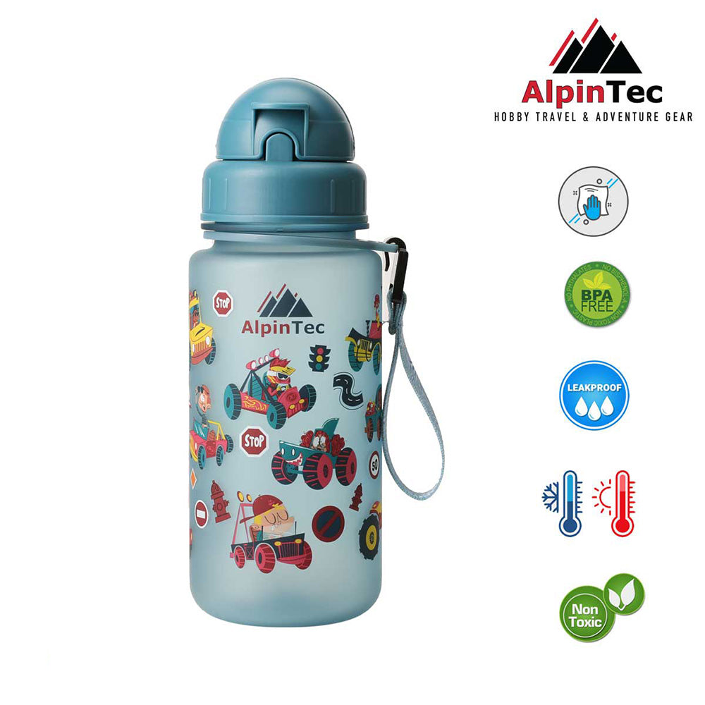 Alpintec Παγούρι 400 ml Kids Green Glow Blue Cars Με Καλαμάκι
