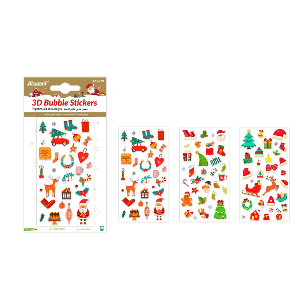 Alsuomi Χριστουγεννιάτικα 3D Bubble Stickers σε 3 Σχέδια – 1 Τμχ