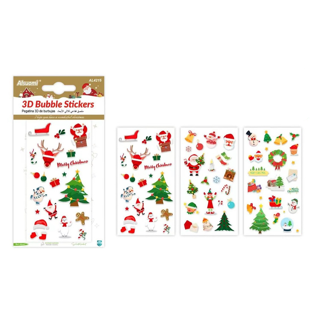 Alsuomi Χριστουγεννιάτικα 3D Bubble Stickers σε 3 Σχέδια – 1 Τμχ