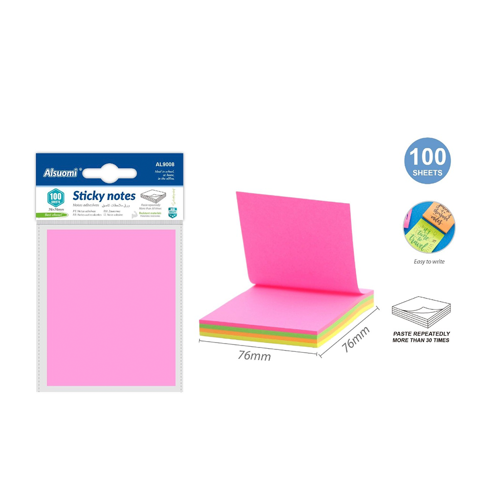 Alsuomi Αυτοκόλλητα Χαρτάκια Sticky Notes 76 x 76 mm – 100 Φύλλα