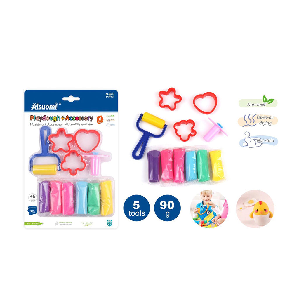 Alsuomi Σετ Πλαστελίνες 90gr με Αξεσουάρ – 6 Χρώματα & 5 Εργαλεία 