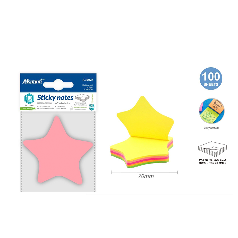 Alsuomi Αυτοκόλλητα Χαρτάκια Sticky Notes Αστέρι 70 x 70 mm – 100 Φύλλα