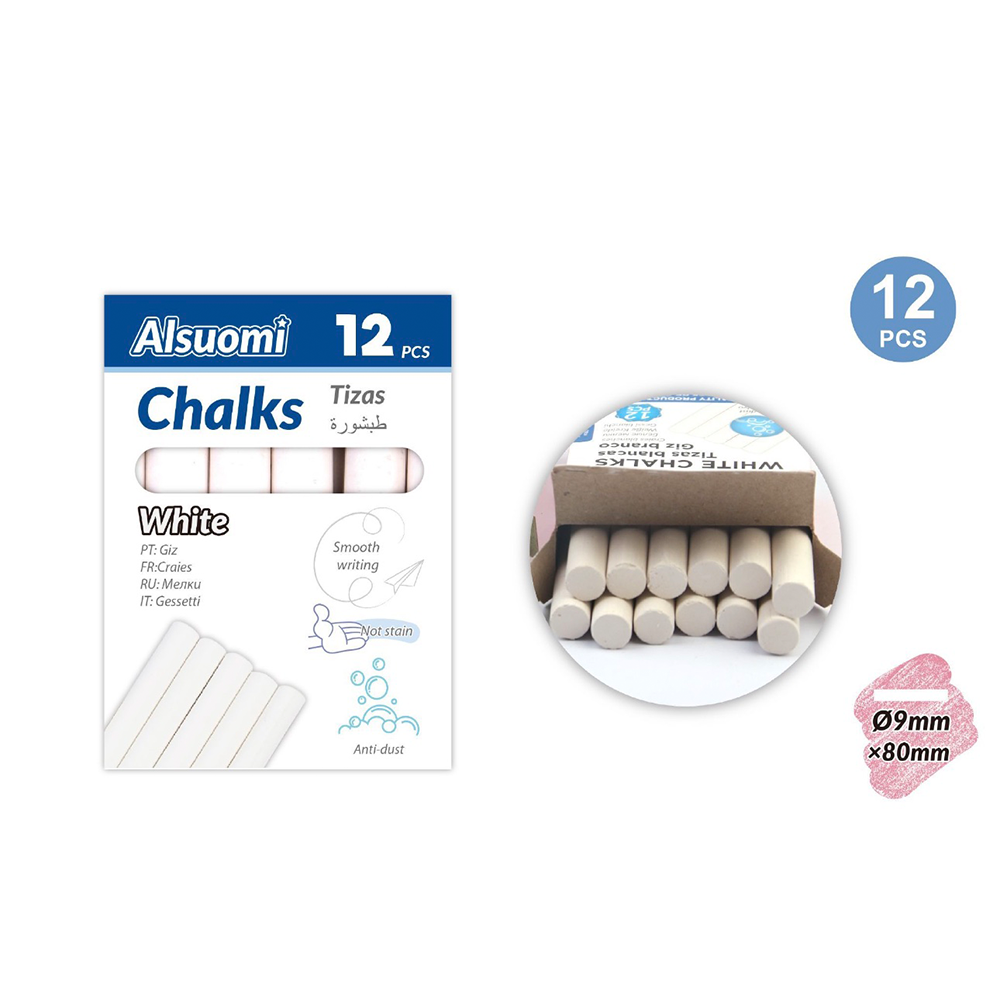Alsupmi Λευκές Κιμωλίες Anti-Dust 9 x 80 mm - 12 Τεμάχια 