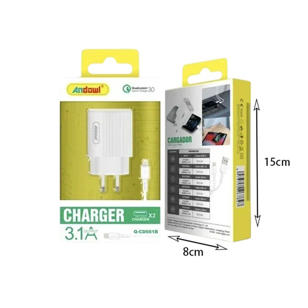 Andowl Φορτιστής με καλώδιο Lightning 3.1A