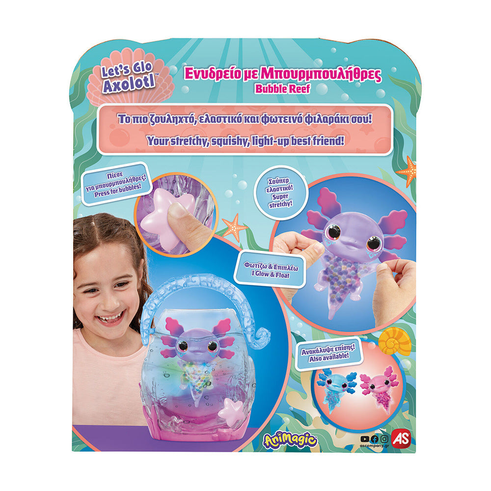 As Animagic Φιγούρα Νερού Let's Glo Axolotl Ενυδρείο με Μπουρμπουλήθρες Για 4+ Χρονών