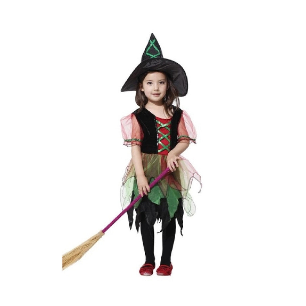 Αποκριάτικη Στολή Παιδική Μαγισσούλα Πράσινο-Κόκκινο με Καπέλο