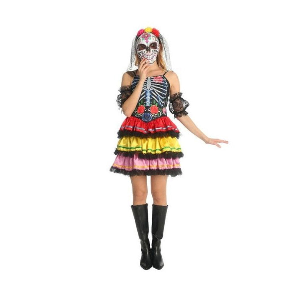 Αποκριάτικη Γυναικεία Στολή Day Of The Dead με Φόρεμα, Στέκα & Μανίκια - One Size 
