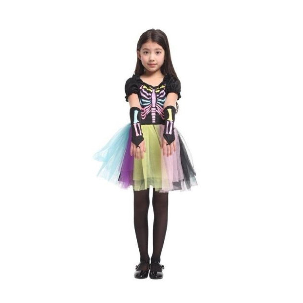 Αποκριάτικη Παιδική Στολή Σκελετός Πολύχρωμος με Φόρεμα & Περιβραχιόνια