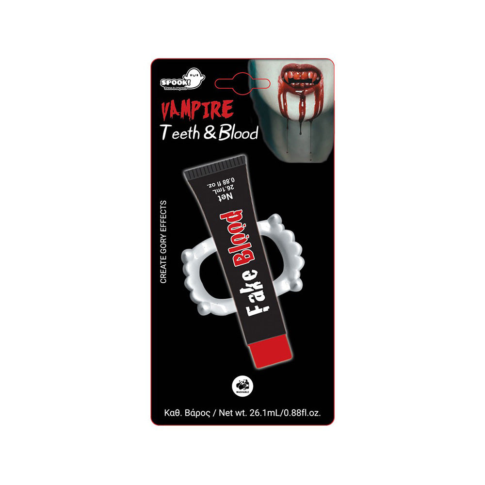 Αποκριάτικο Σετ με Ψεύτικο Αίμα και Δόντια Βρυκόλακα 26,1ml - 2 Τμχ