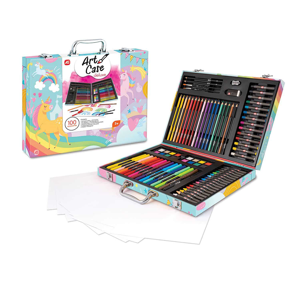 AS CompanyAS Happi Hobbi  Κασετίνα Ζωγραφικής Ξύλινη Deluxe Μονόκερος Με 100 Αξεσουάρpapell.gr