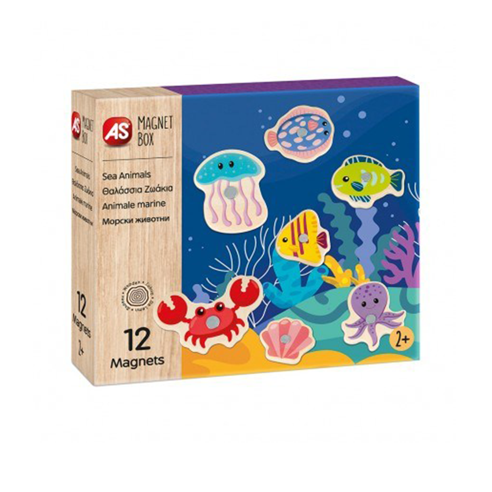 AS Magnet Box Θαλάσσια Ζωάκια 12 Εκπαιδευτικοί Ξύλινοι Μαγνήτες Για 2+ Χρονών