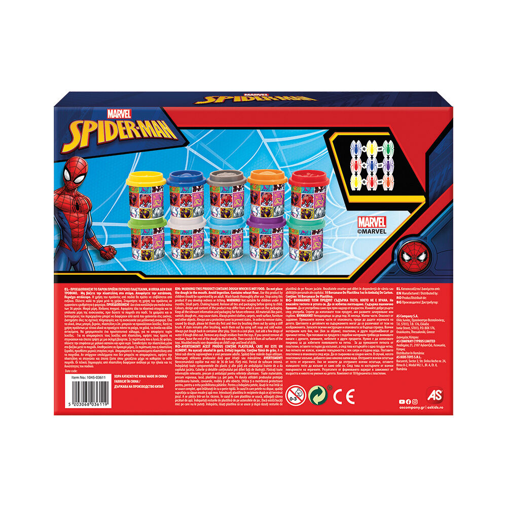 AS CompanyAS Πλαστελίνη Marvel Spiderman Κουτί Με 10 Βαζάκια Και Καπάκια Καλουπάκια 500gr Για 3+ Χρονώνpapell.gr