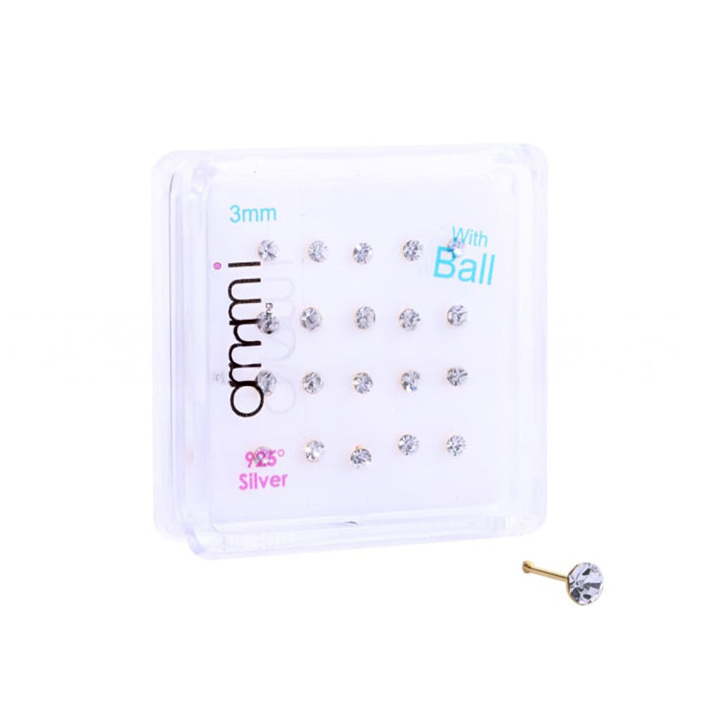 AsimiAsimi Επίχρυσο Σκουλαρίκι Μύτης Λευκό Στρας Με Μπίλια 3.0mm - 1 Τμχpapell.gr