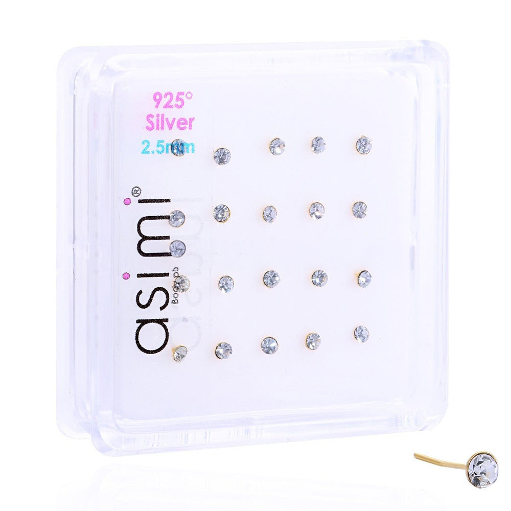 AsimiAsimi Επίχρυσο Σκουλαρίκι Μύτης Λευκό Στρας 2.5mm - 1 Τμχpapell.gr