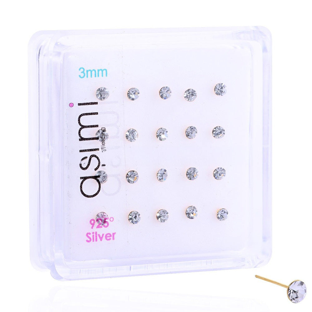 AsimiAsimi Επίχρυσο Σκουλαρίκι Μύτης Λευκό Στρας 3mm - 1 Τμχpapell.gr