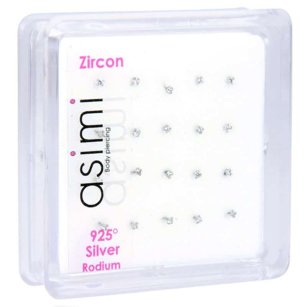 Ασημενιο Σκουλαρικι Μυτης Επιροδιωμενο Με Ζιρκον 1,5 Μμ