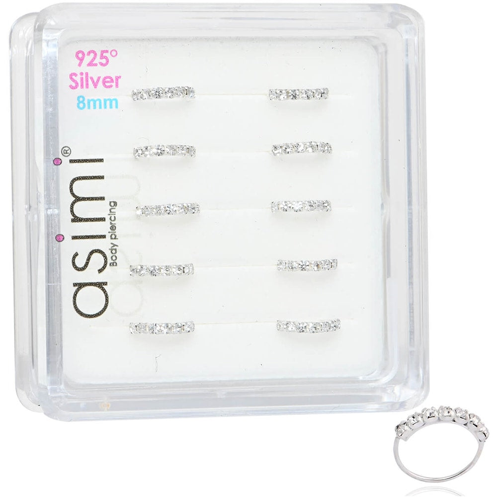 Asimi Ασημί Κρίκος Μύτης 8 mm με 7 Crystals
