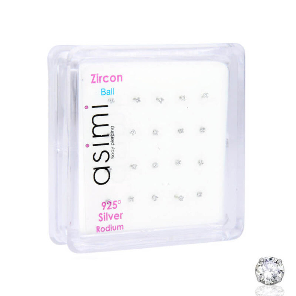 AsimiAsimi Ασημένιο Σκουλαρίκι Μύτης Επιροδιωμένο Ζιργκόν Με Μπίλια 1.5mm - 1 Τμχpapell.gr