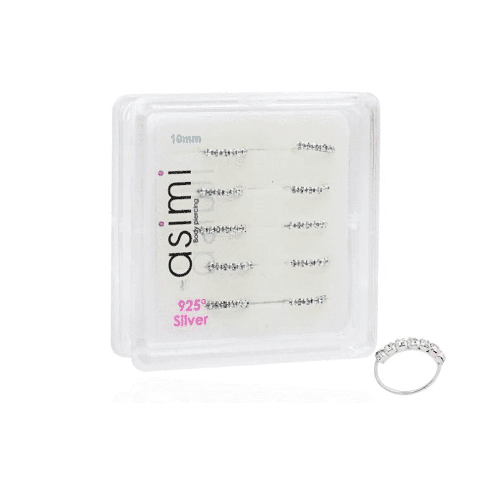 Ασημενιο Σκουλαρικι Μυτης 10 Μμ Κρικος Με 7 Λευκες Πετρες