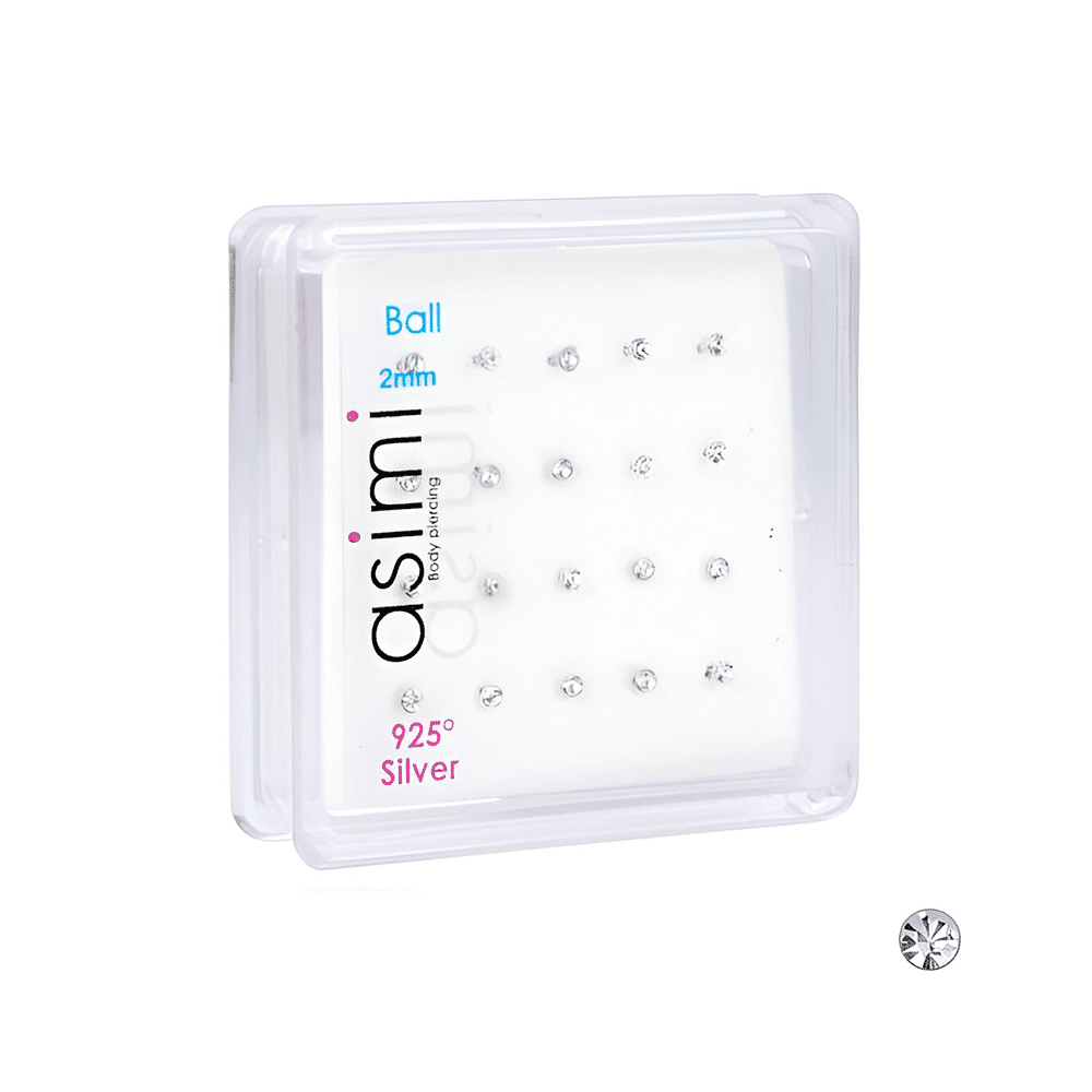 AsimiΑσημενιο Σκουλαρικι Μυτης 2Μμ Κολλητο Λευκο Με Μπιλιαpapell.gr