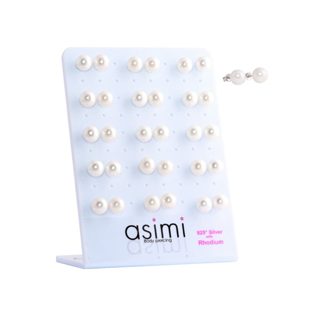 Asimi Ασημένιο Επιροδιωμένο Σκουλαρίκι Πέρλα 8mm - 1 Ζευγάρι