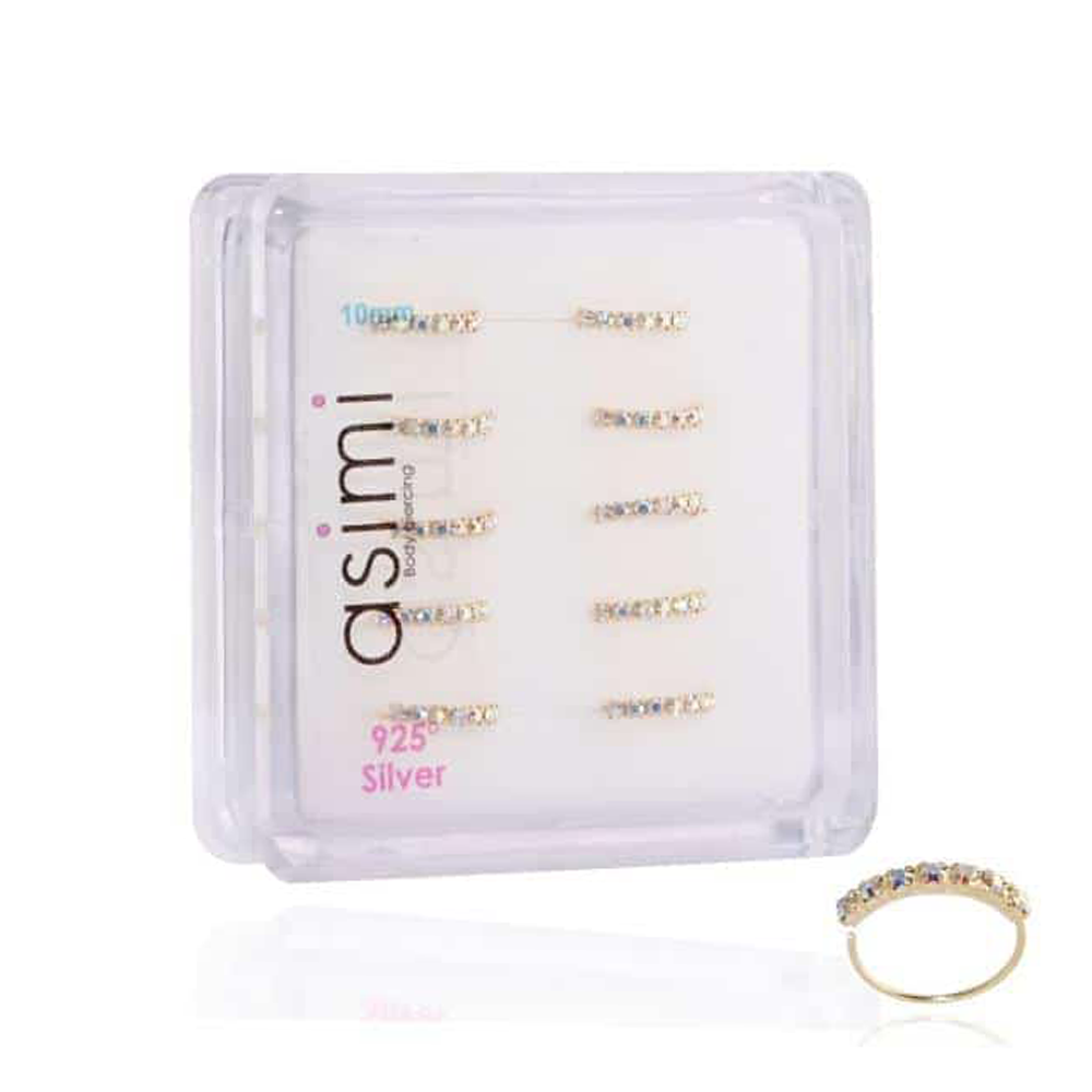 AsimiAsimi Ασημένιος Κρίκος Μύτης Επίχρυσος Με Λευκές Πέτρες 10mm - 1 Τμχpapell.gr