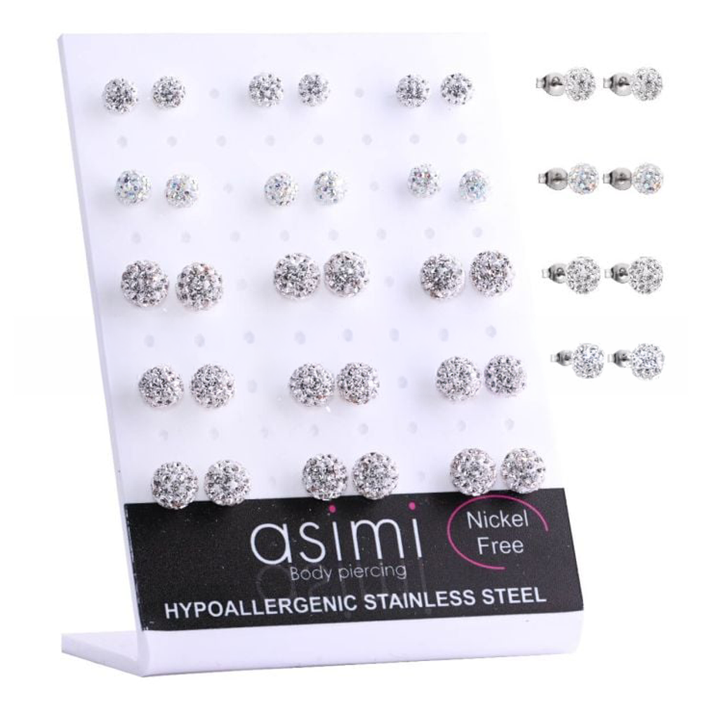 Asimi Ατσάλινα Σκουλαρίκια Discoball με Crystal 6/8mm Surgical Steel 316L – 1 Ζευγάρι
