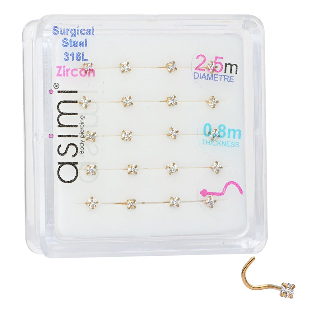 Asimi Ατσάλινο Σκουλαρίκι Μύτης 1,5 mm με Ζιργκόν & Μπίλια - 1 Τμχ