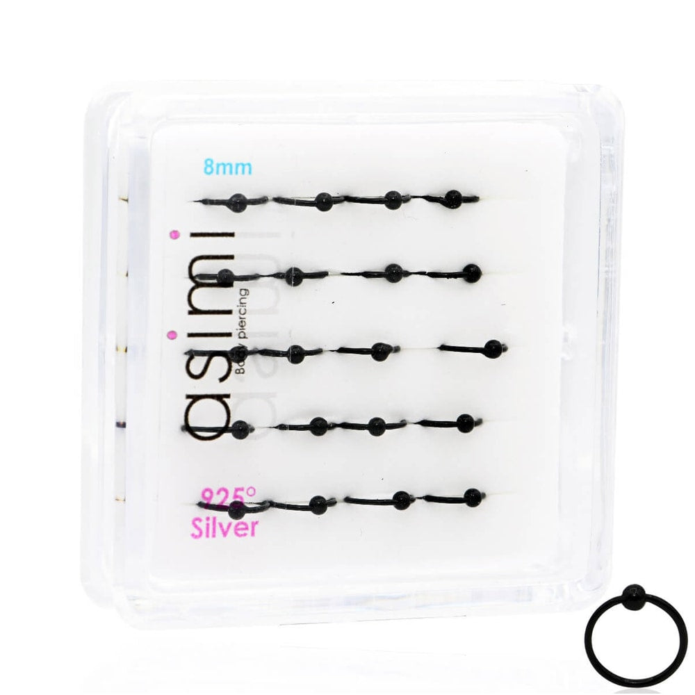 Asimi Ασημί Κρίκος Μύτης 8 mm με Μαύρο Enamel & Μπίλια 3 mm - 1 Τμχ