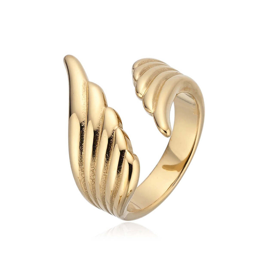 Asimi Επίχρυσο Γυναικείο Δαχτυλίδι Φτερό από Ανοξείδωτο Ατσάλι One Size – 1 Τμχ