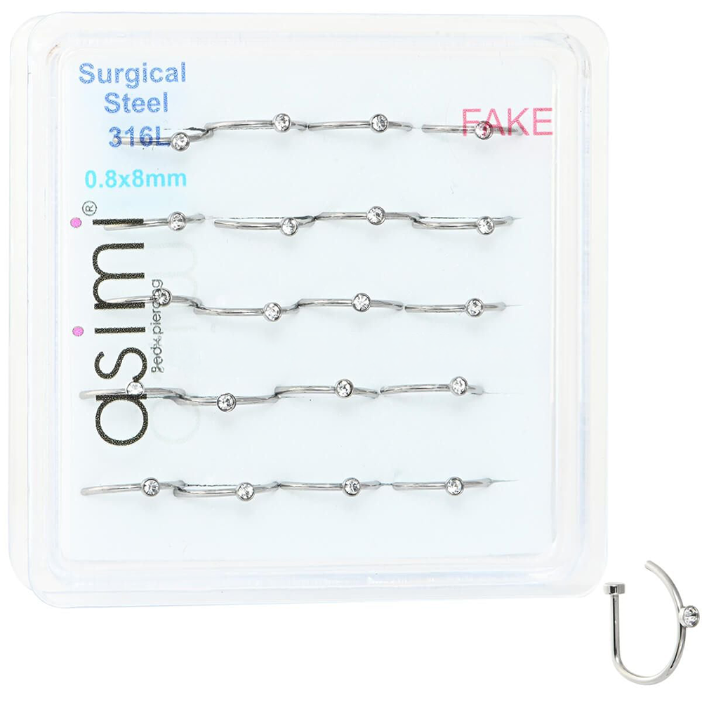 Asimi Fake Σκουλαρίκι Μύτης Ασημί 0,8x8mm Surgical Steel 316L - 1 Τμχ