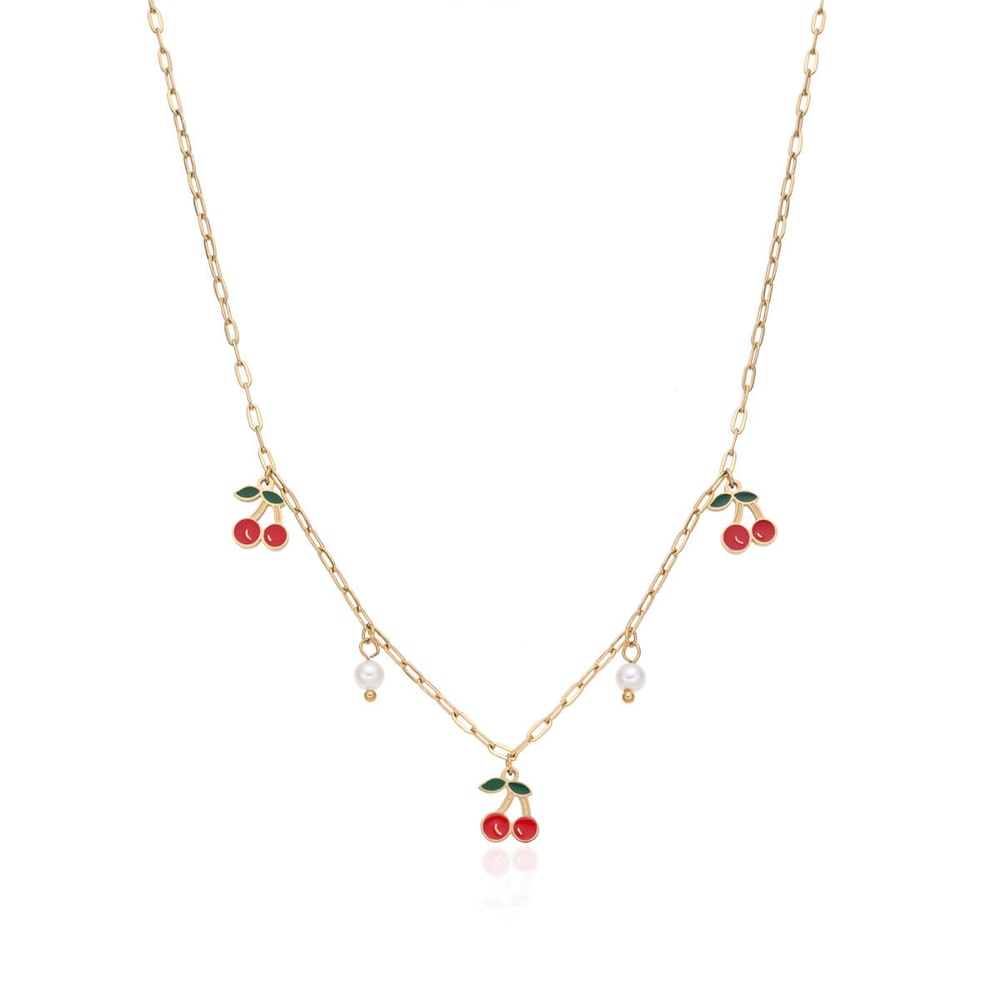 Asimi Επίχρυσο Κολιέ Cherry Stainless Steel