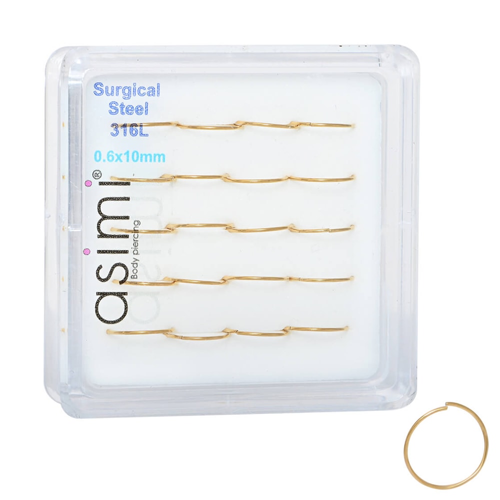 Asimi Επίχρυσος Κρίκος Μύτης 0,6x10 mm Surgical Steel 316L
