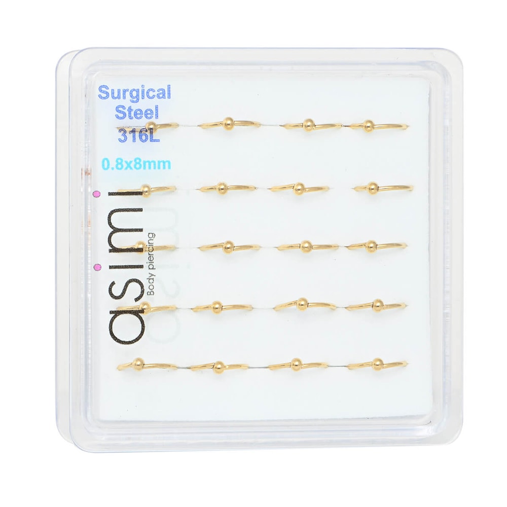 Asimi Επίχρυσος Κρίκος Μύτης 0,8x8x2 mm Surgical Steel 316L