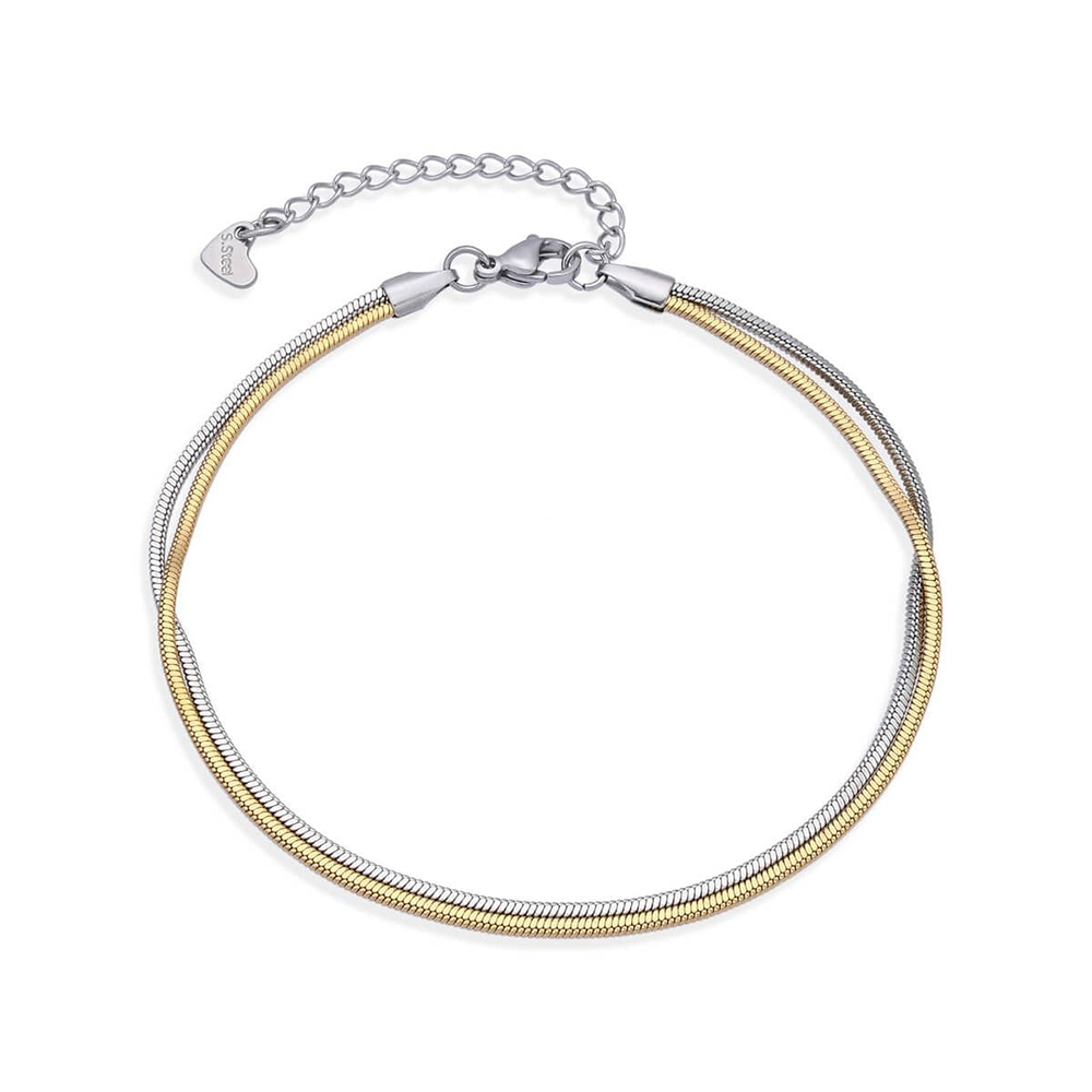 Asimi Γυναικεία Διπλή Αλυσίδα Ποδιού Δίχρωμη Stainless Steel Ασημί & Επίχρυση 24 εκ