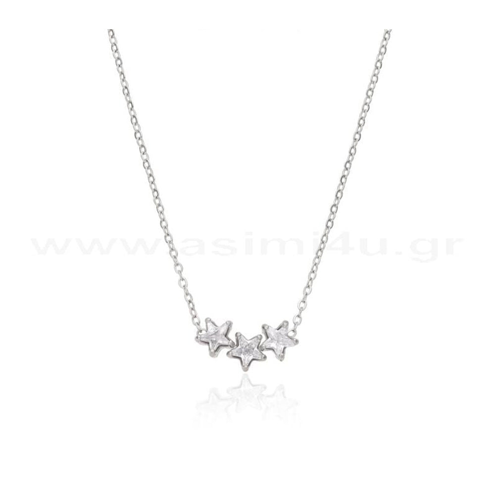 Asimi Κολιέ με 3 Αστέρια Πέντε Ακτίνων & Ζιρκόν Stainless Steel