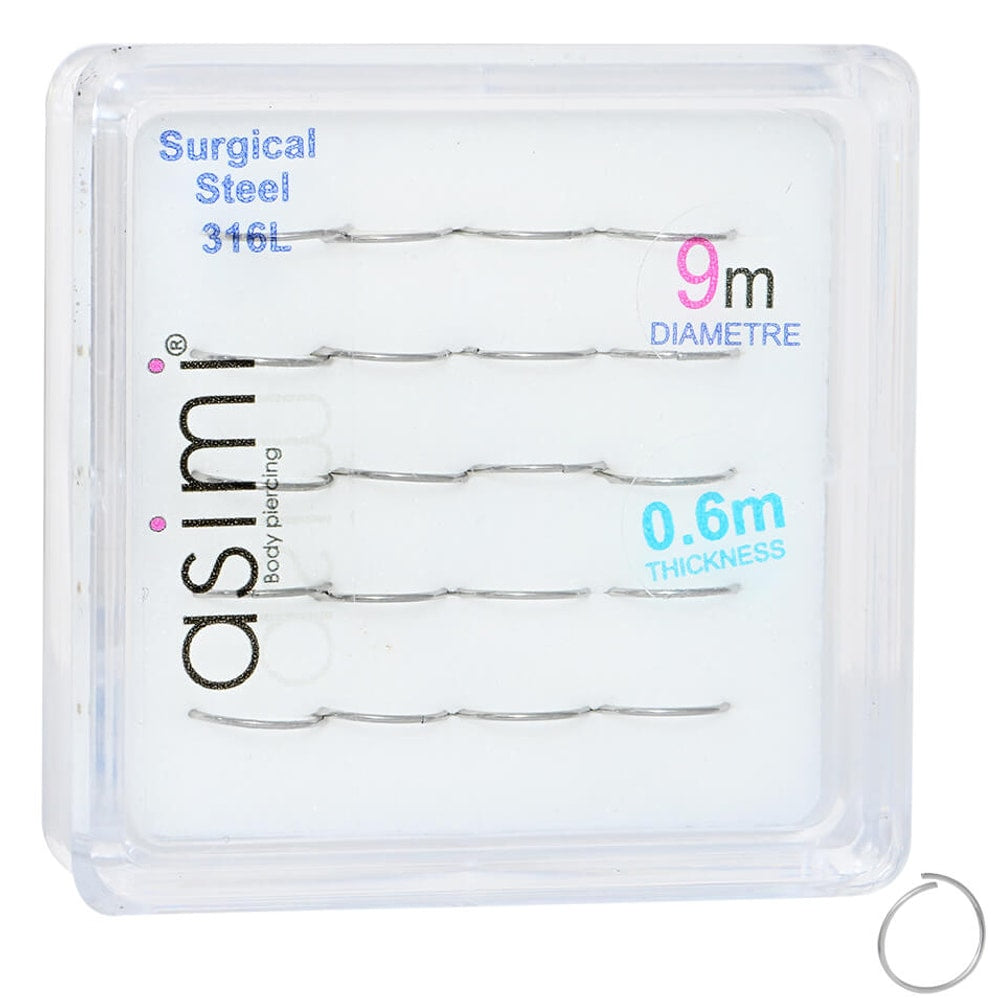 Asimi Κρίκος Μύτης 0,6x9 mm Surgical Steel 316L - 1 Tμχ