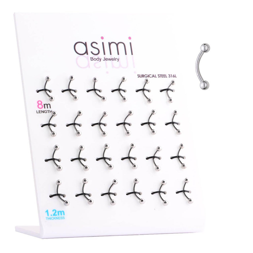 Asimi Σκουλαρίκι Micro Banana 8 mm με Μπίλιες από Χειρουργικό Ατσάλι 316L - 1 Τμχ