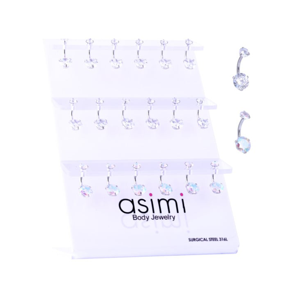 Asimi Σκουλαρίκι Αφαλού Με Ζιργκόν Λευκό Ίριδα Surgical Steel 316L - 1 Τμχ
