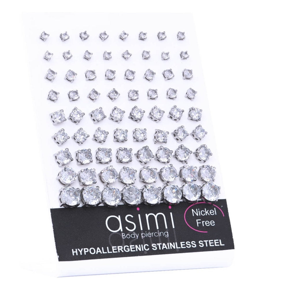 Asimi Ατσάλινο Σκουλαρίκι με Ζιργκόν 3-8 mm Surgical Steel 316L 4 Clips - 1 Ζευγάρι