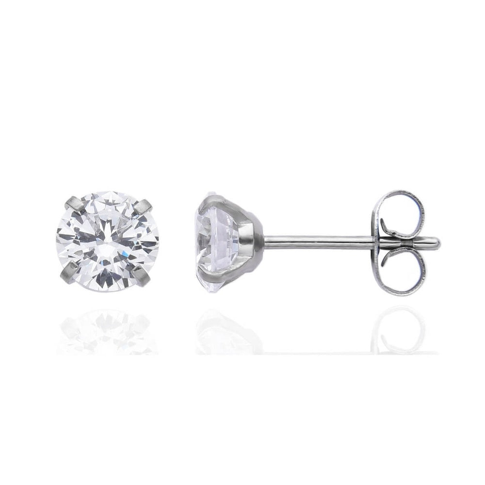 Asimi Ατσάλινο Σκουλαρίκι με Ζιργκόν 3-8 mm Surgical Steel 316L  Low 4 Clips - 1 Ζευγάρι
