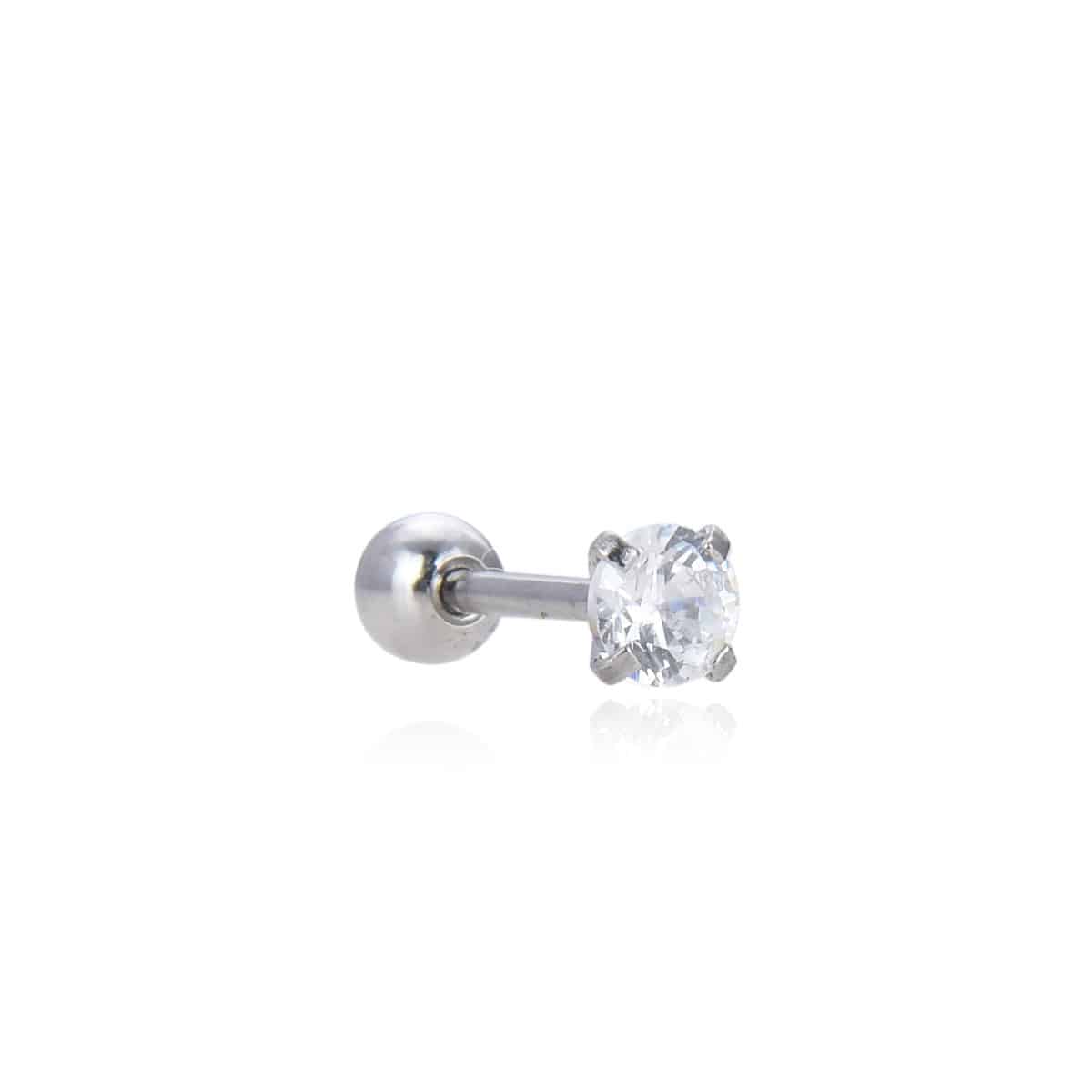 Surgical Steel 316Ltragus With Clear Zircon 3-4-5-6 Mm