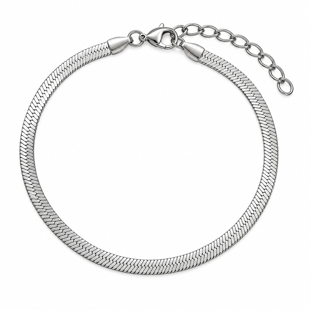 Ατσάλινο Βραχιόλι Ασημί Snake Chain με Αλυσίδα Επέκτασης