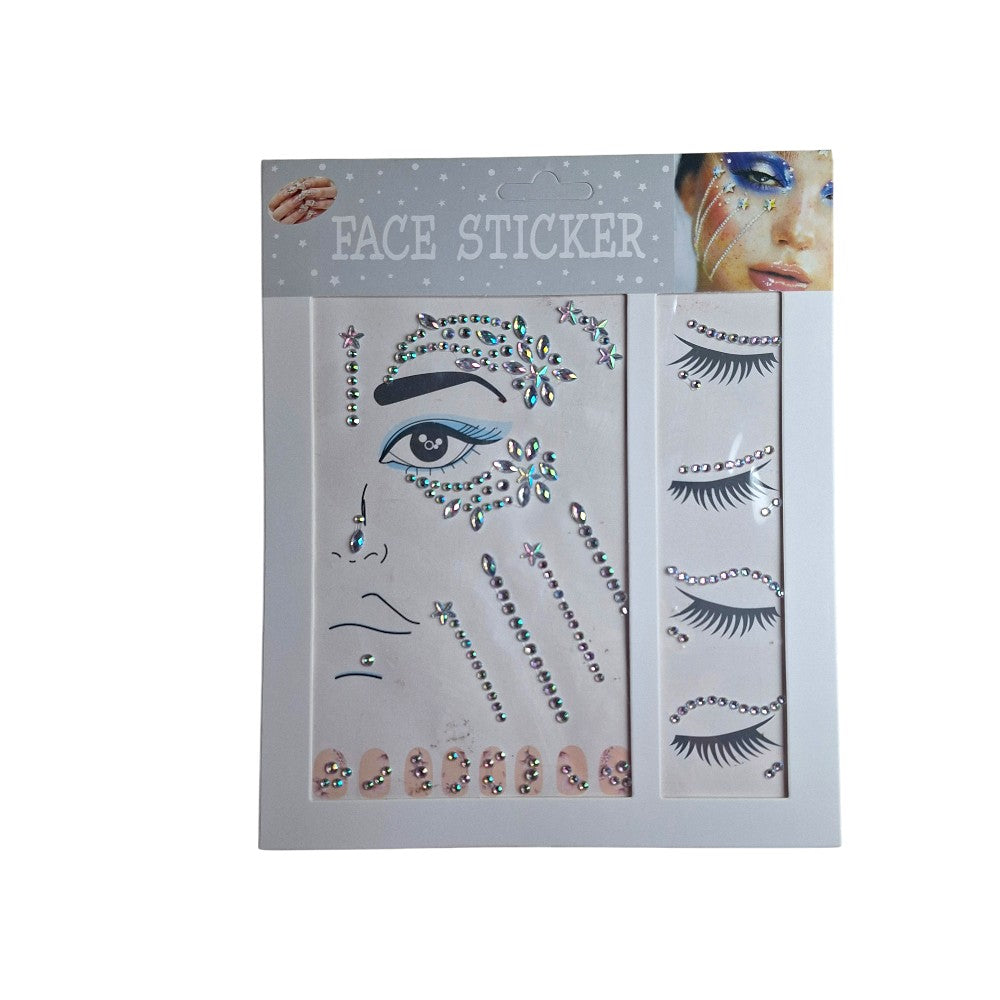 Αυτοκόλλητα Στρασάκια Προσώπου Ασημί σε Διάφορα Σχέδια