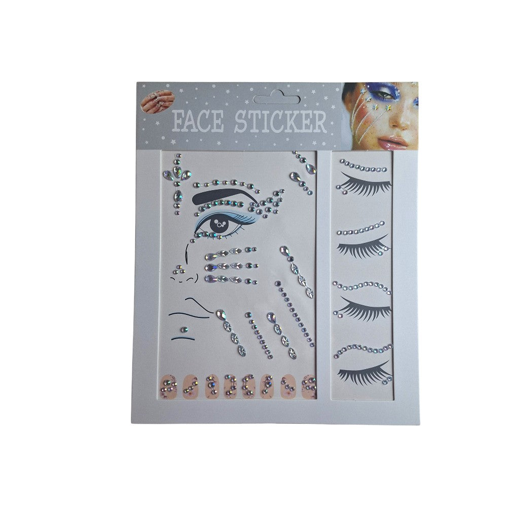 Αυτοκόλλητα Στρασάκια Προσώπου Ασημί σε Διάφορα Σχέδια