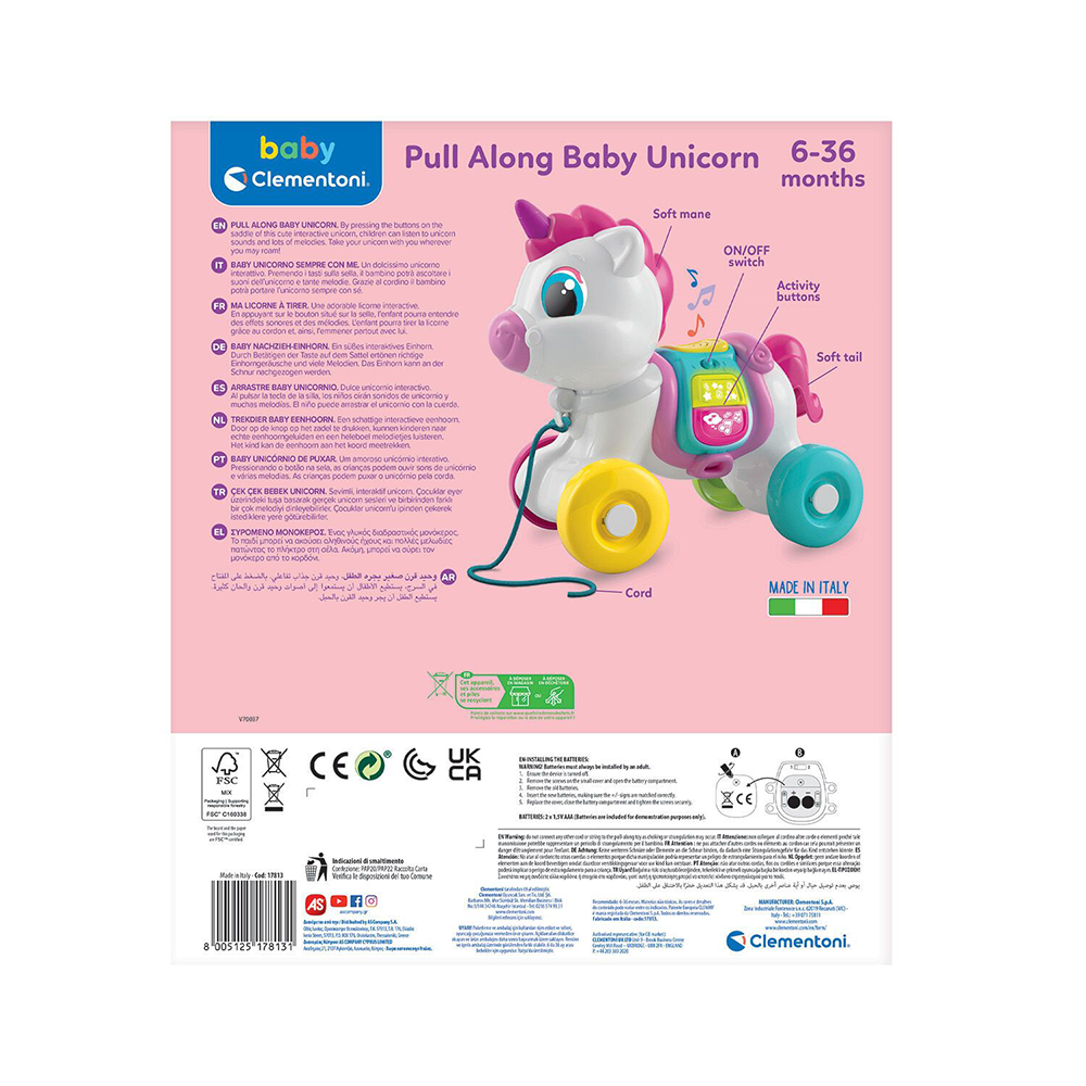 ClementoniBaby Clementoni Βρεφικό Παιχνίδι Συρόμενο Μονόκερος Για 6-36 Μηνώνpapell.gr