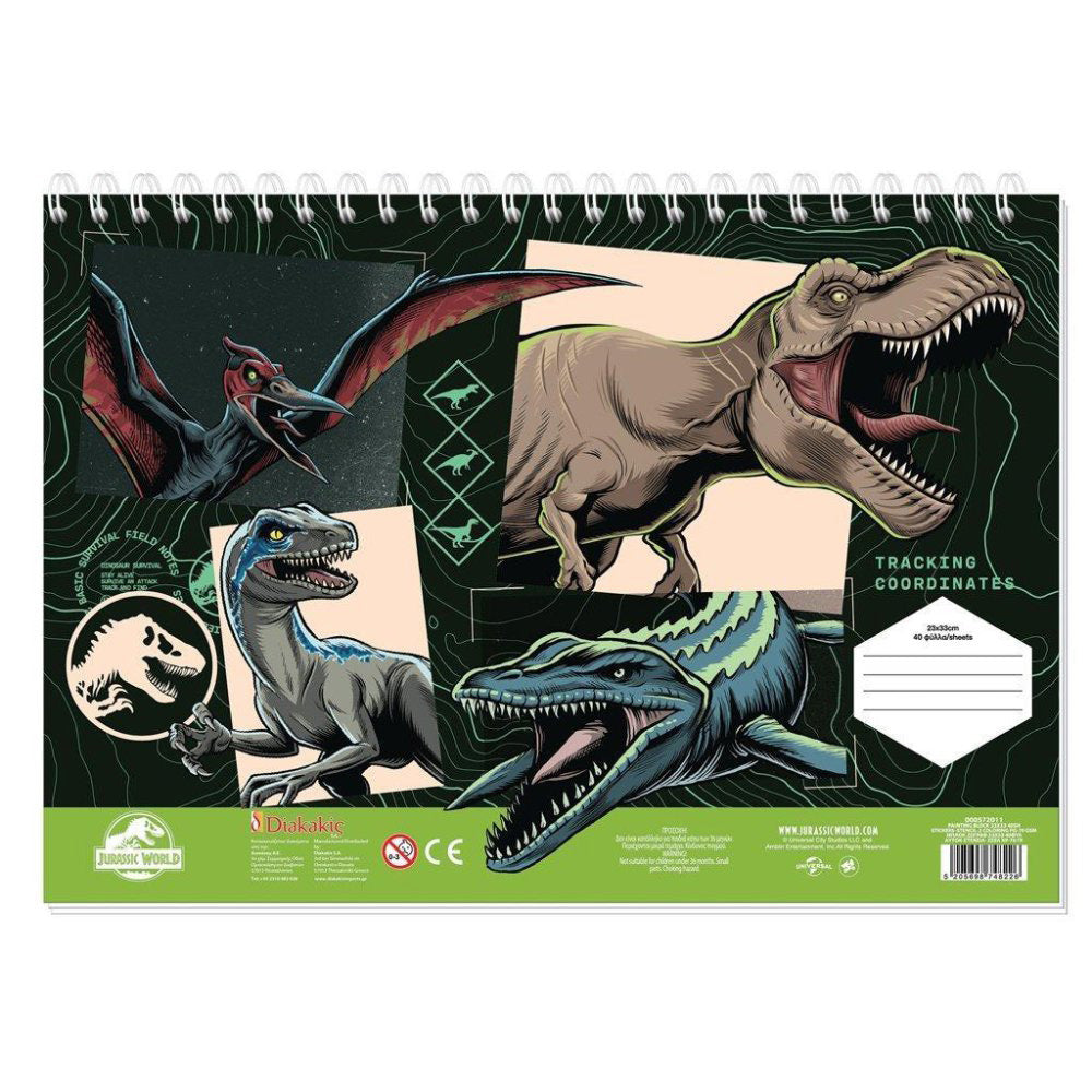 DiakakisΜπλοκ Ζωγραφικής Jurassic World 23x33 Εκ Με Αυτοκόλλητα 2 Σχέδια - 1 Τμχpapell.gr