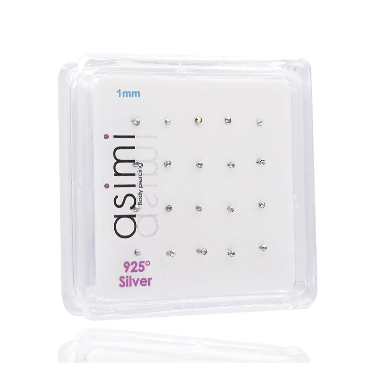 AsimiΑσημενιο Σκουλαρικι Μυτης 1Μμ Κολλητο Με Λευκη Ιριδαpapell.gr