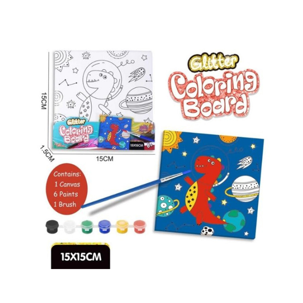 Ζωγραφική Σε Καμβά Δεινόσαυρος Με Χρώματα & Πινέλο 15x15εκ