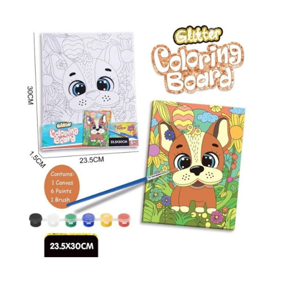 Ζωγραφική Σε Καμβά Σκυλάκι Με Χρώματα & Πινέλο 30x23εκ